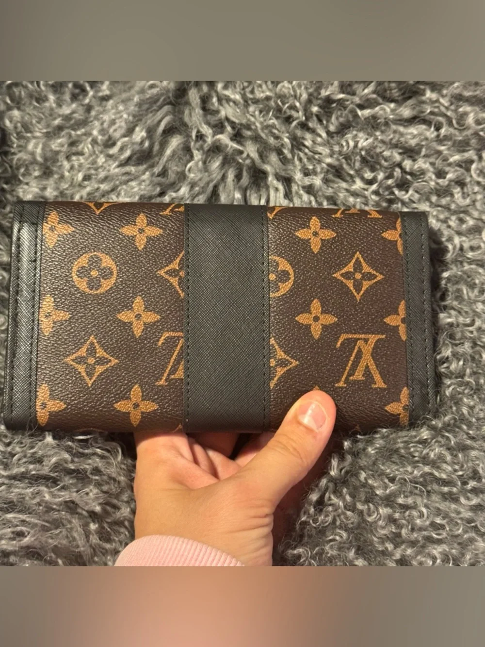LV Style Monogram Wallet Brown Gold Hardware Envelope Slim Chic